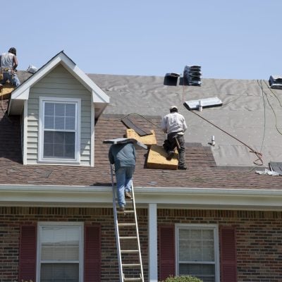 Roofers working